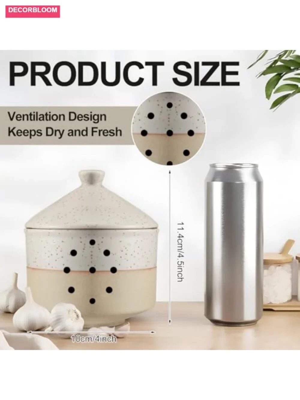 Large Ceramic Garlic Keeper with Lid & Holes, 4